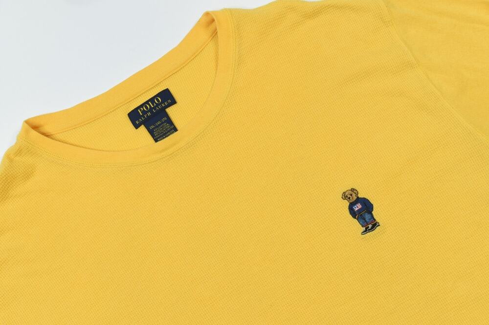 Polo Ralph Lauren POLO BEAR Thermal Shirt Mens 2XL Yellow Long Sleeve Pullover